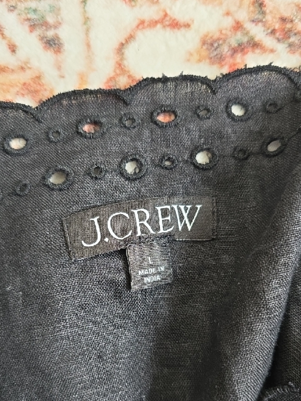 J. Crew Bungalow 100% Linen Black Embroidered Eyelet V-Neck Blouse Large - Picture 7 of 8